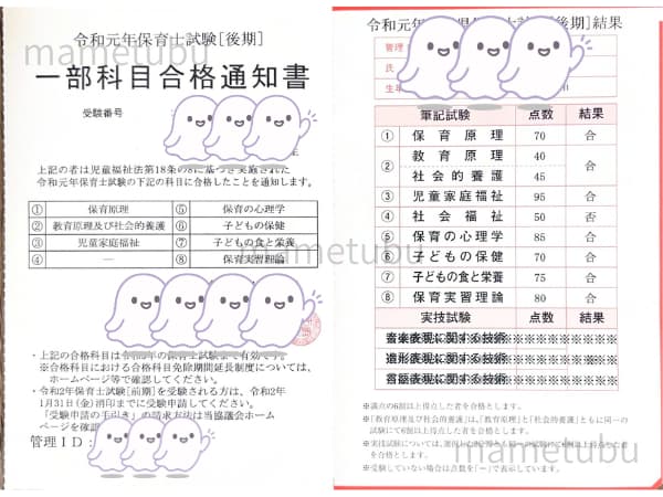 一部科目合格通知書